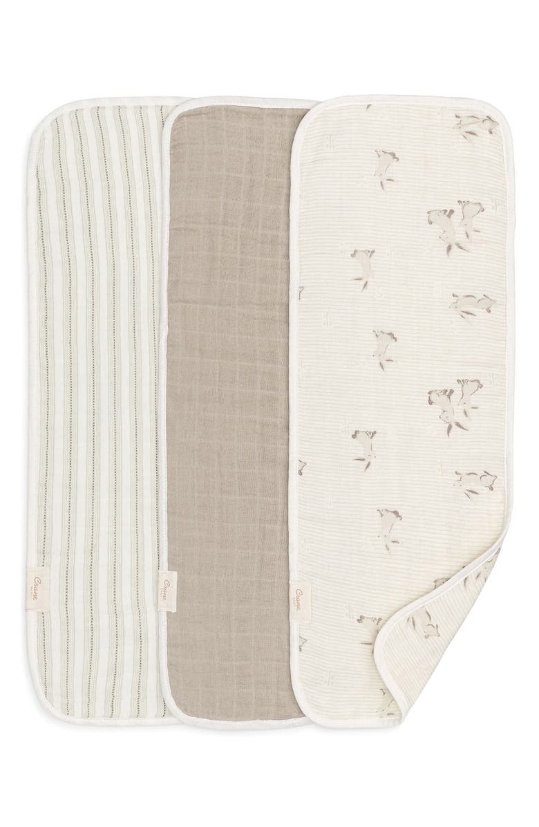 CRANE BABY 3-Pack Assorted Organic Cotton Burp Cloths Set, Main, color, White