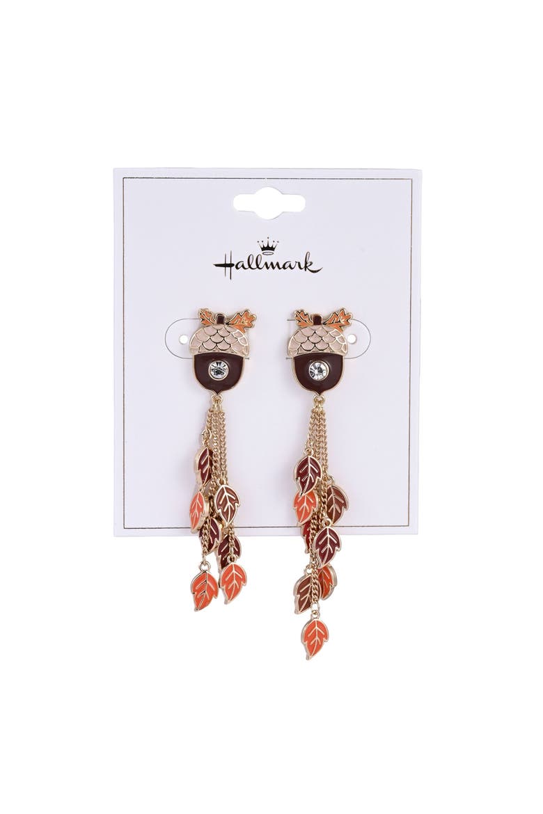 Acorn & Leaf Linear Earrings, Alternate, color, Orange