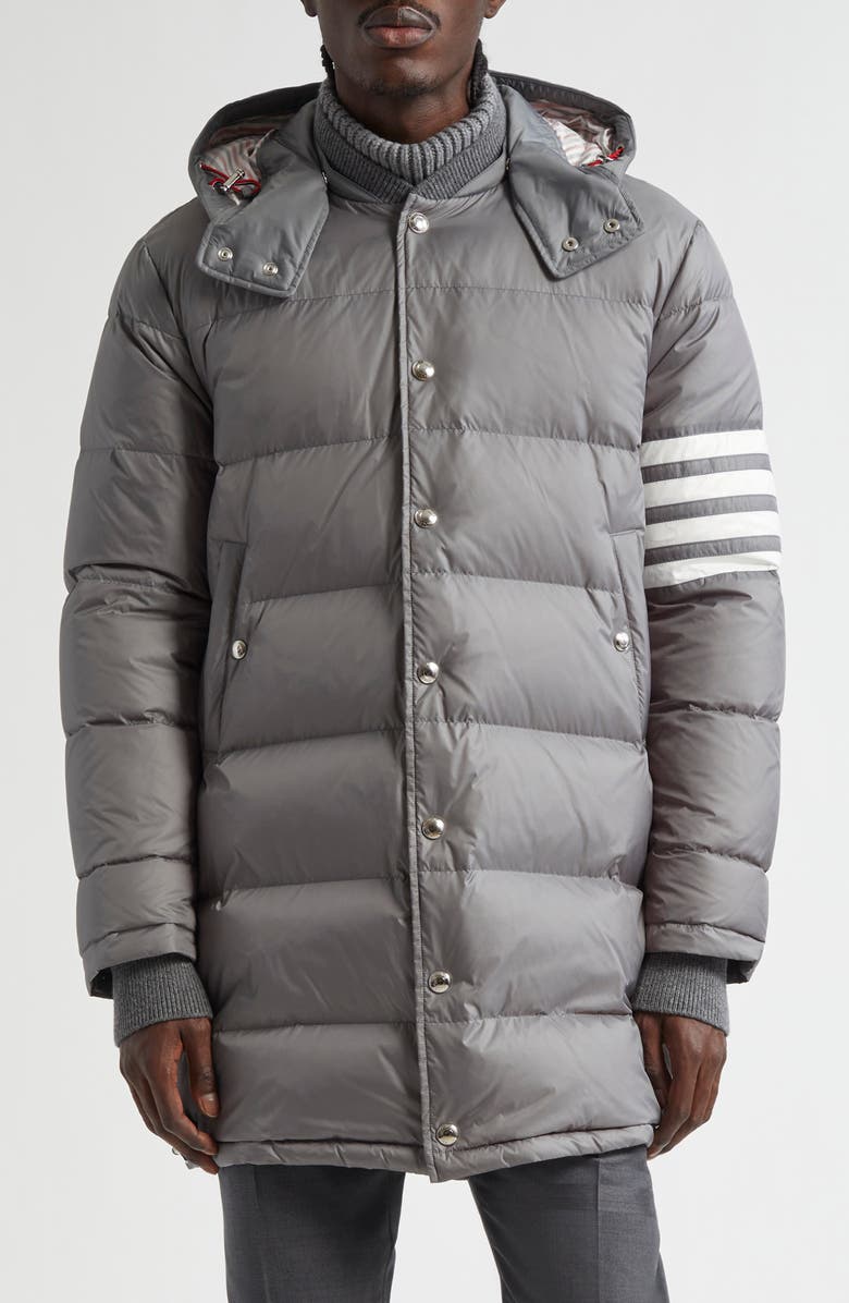 Thom Browne 4-Bar Down Hooded Coat, Main, color, Medium Grey