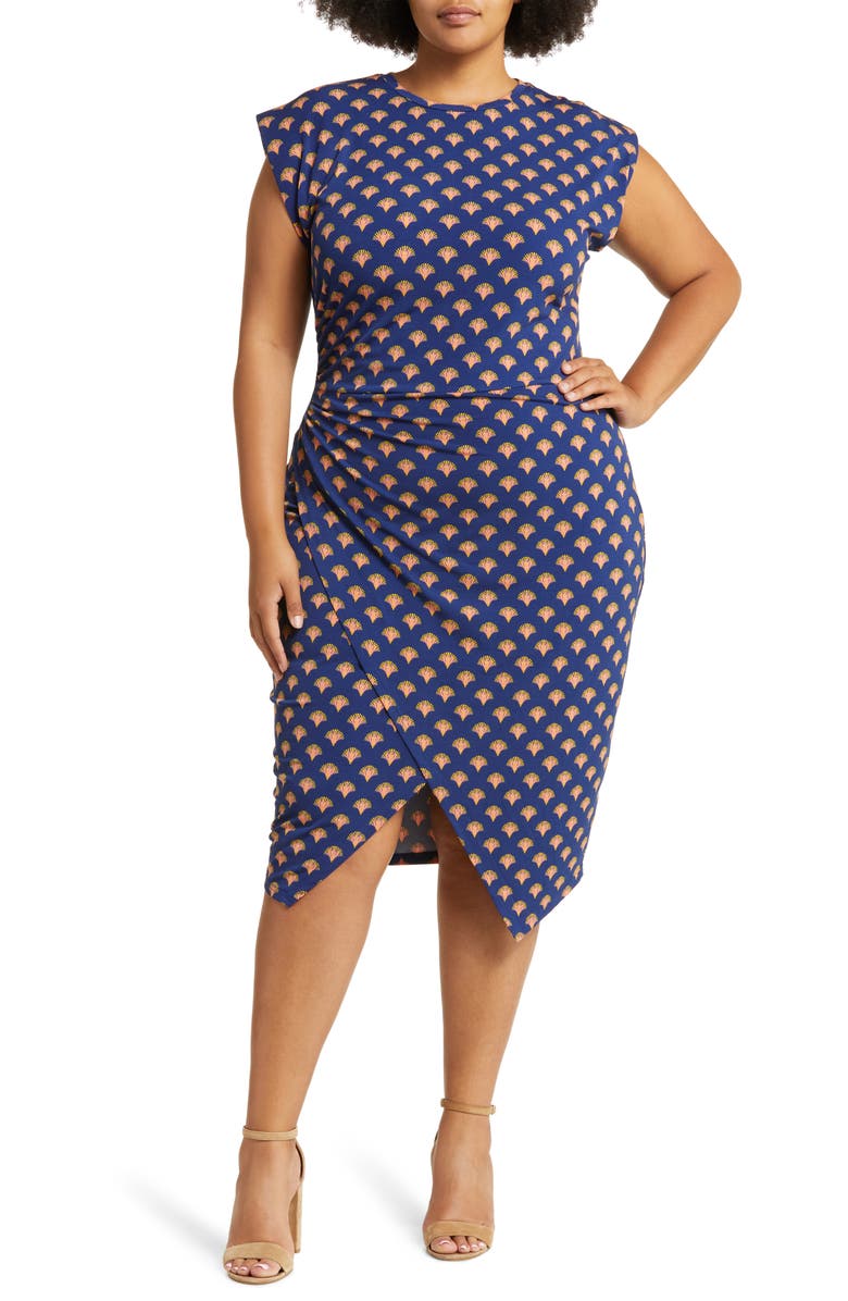 Leota Fan Print Side Ruched Dress, Main, color,