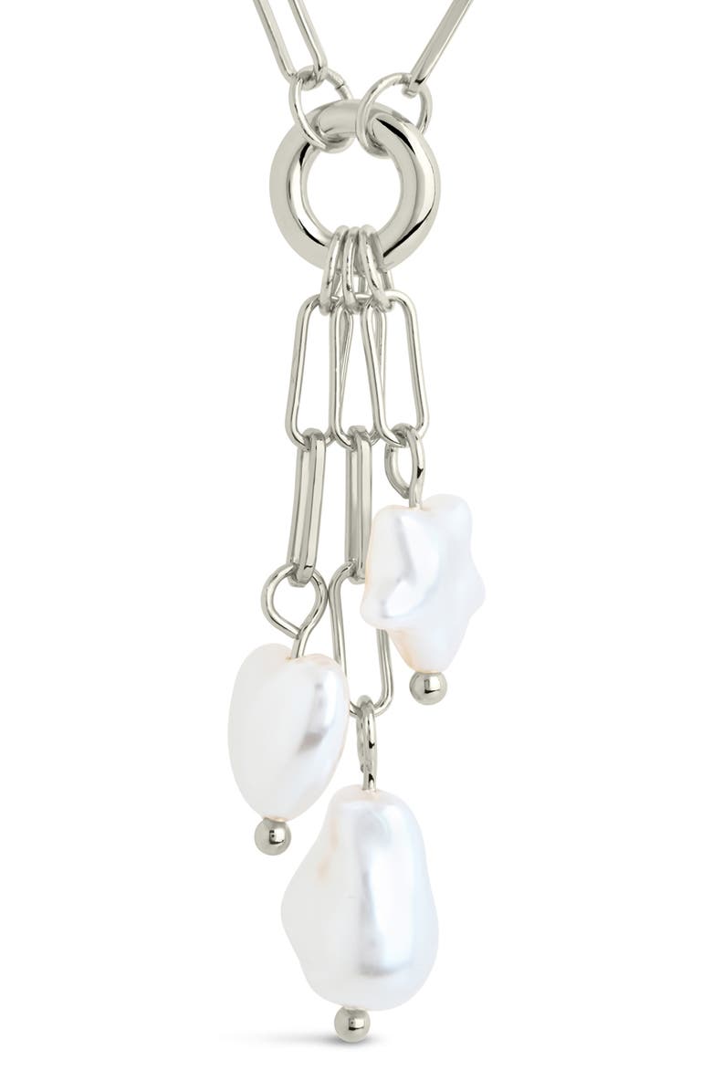 Sterling Forever Sabrina Mixed Pearl Charm Necklace, Main, color, Silver