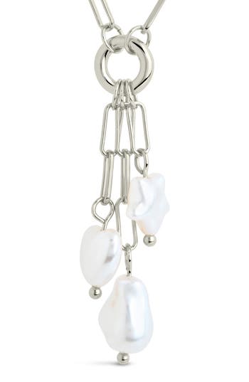Sterling Forever Sabrina Mixed Pearl Charm Necklace In Silver