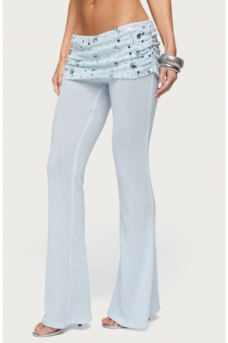Zephyra Beaded Sequin Foldover Low Rise Flare Pants, Alternate, color, LIGHT-BLUE
