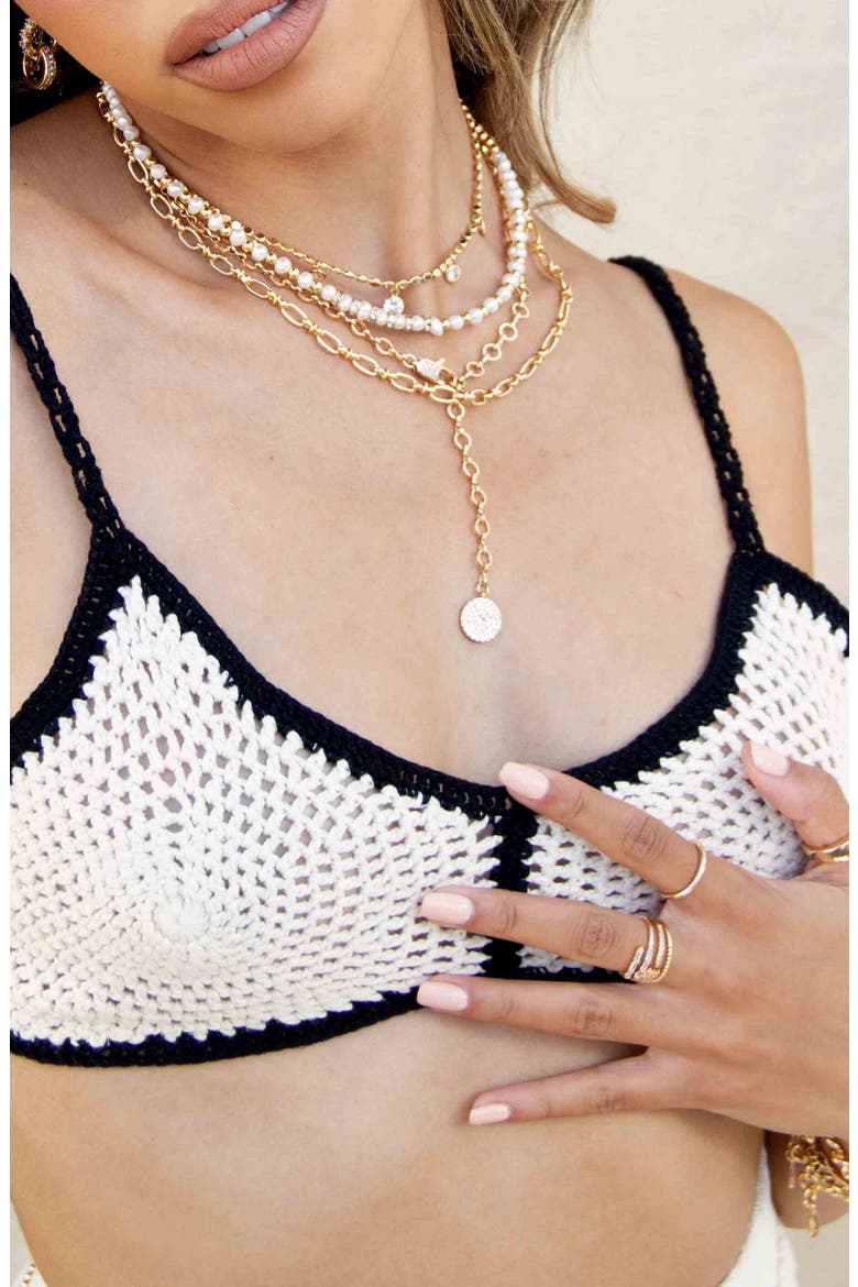 Set of 2 Freshwater Pearl and Chain Necklaces, Alternate, color, GOLD