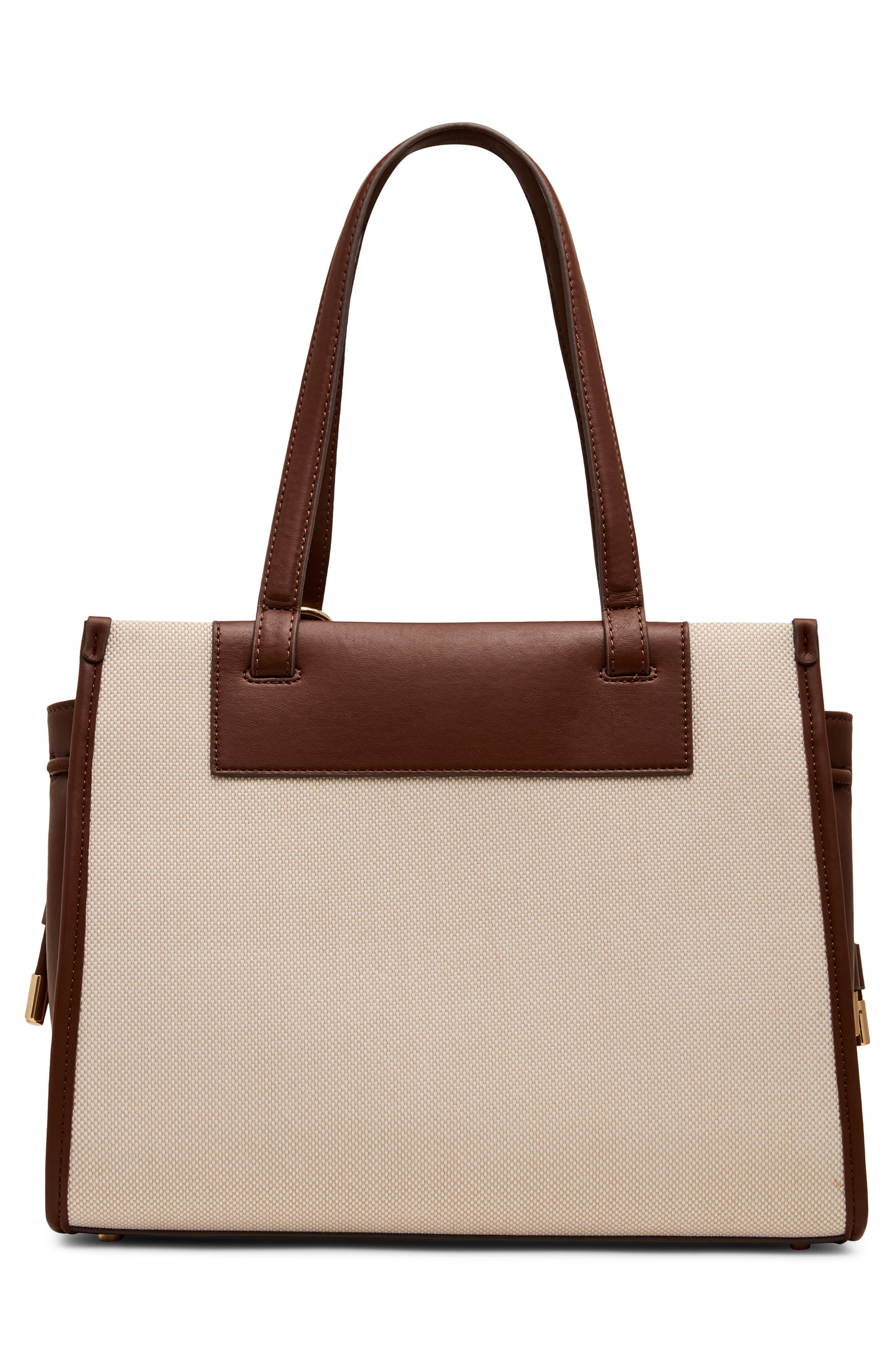 Anne Klein Canvas Tote with Removable Wrist Pouch, Alternate, color, Tan-Cream/ Walnut