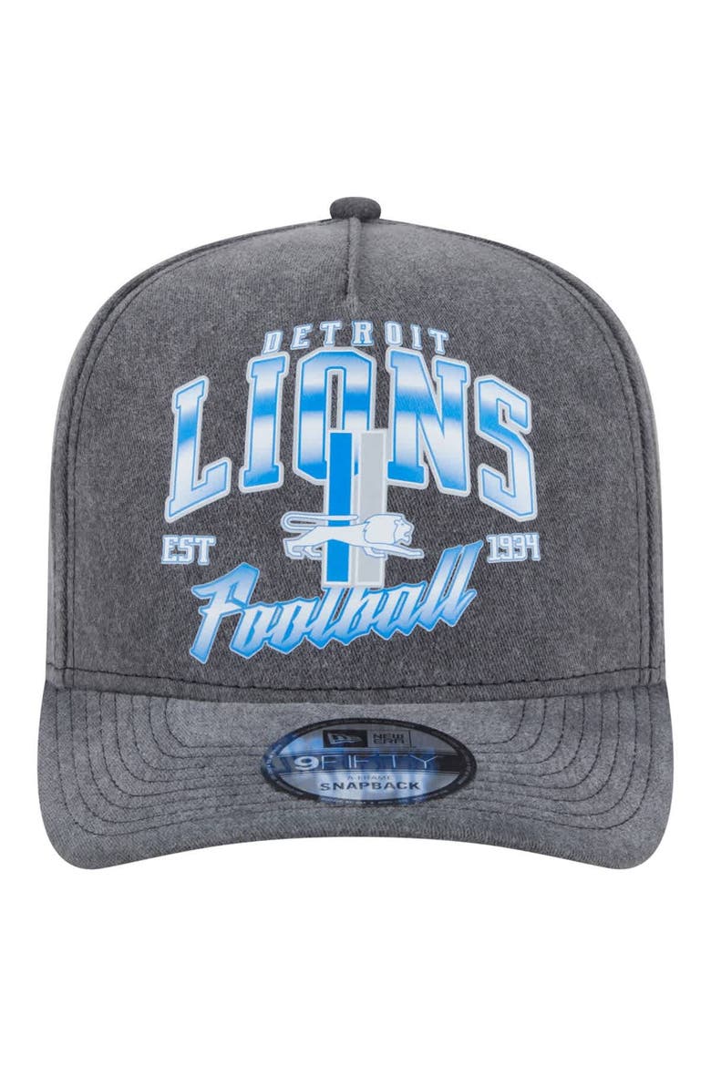 Men's New Era  Black Detroit Lions Throwback Washed A-Frame 9FIFTY Snapback Hat, Alternate, color, Black