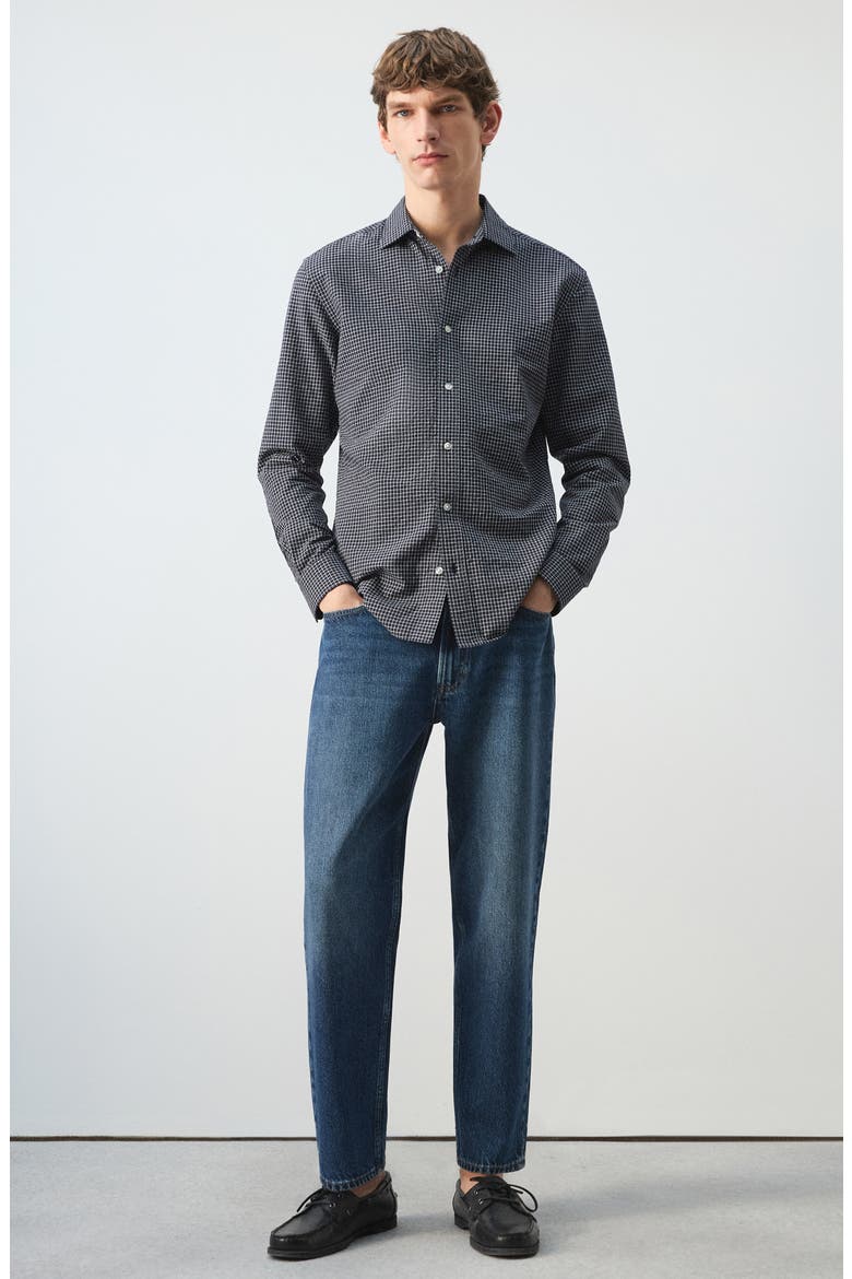 Regular Fit Check Cotton Blend Button-Up Shirt, Alternate, color, NAVY