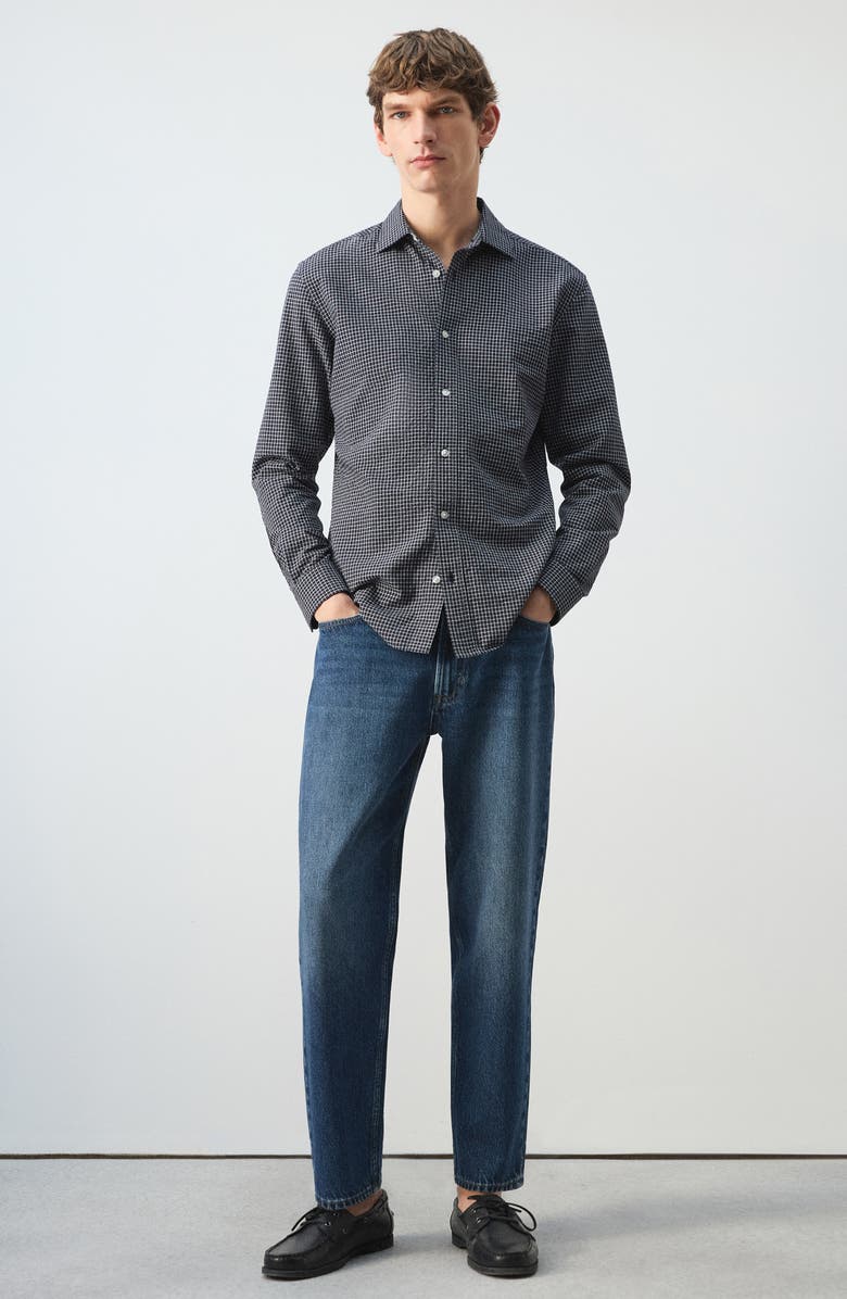 MANGO Regular Fit Check Cotton Blend Button-Up Shirt, Alternate, color, Navy