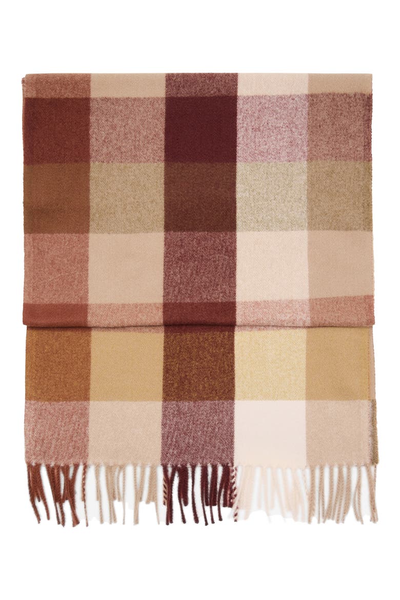 Check Fringed Scarf, Main, color, BROWN