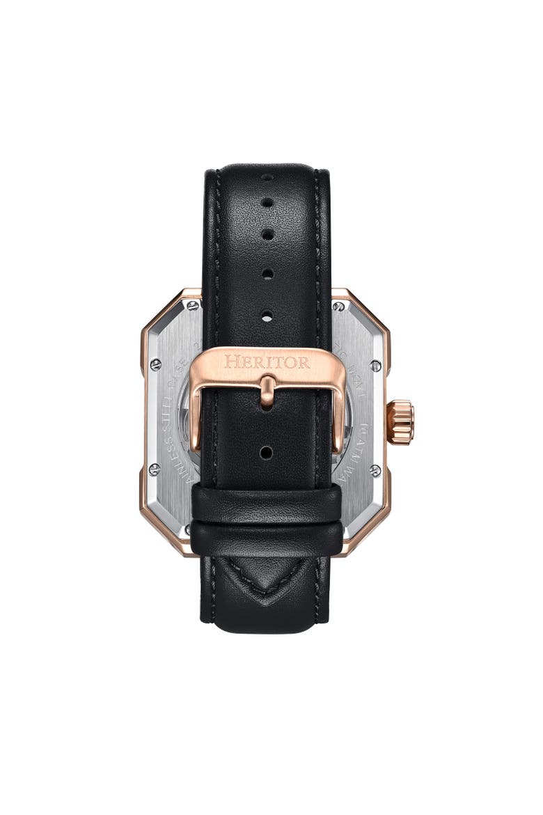 Campbell Leather-Band Skeleton Watch, Alternate, color, Rose Gold/Black