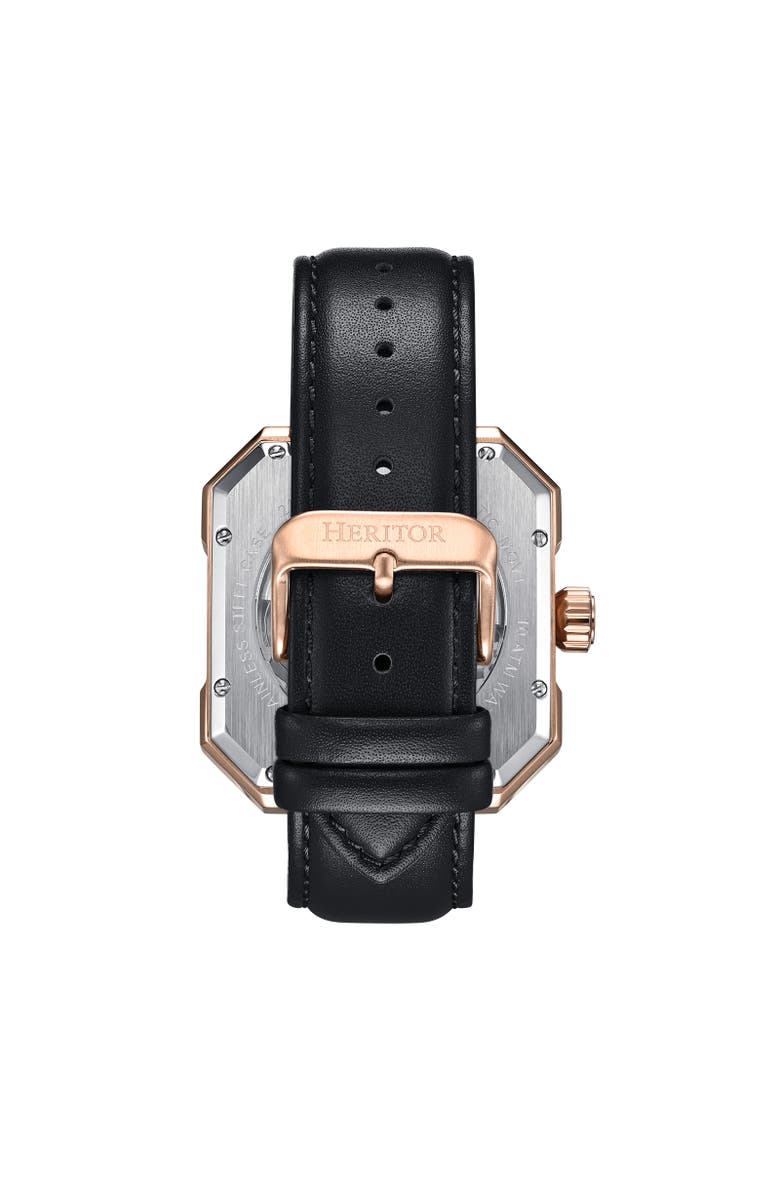 Heritor Automatic Campbell Leather-Band Skeleton Watch, Alternate, color, Rose Gold/Black