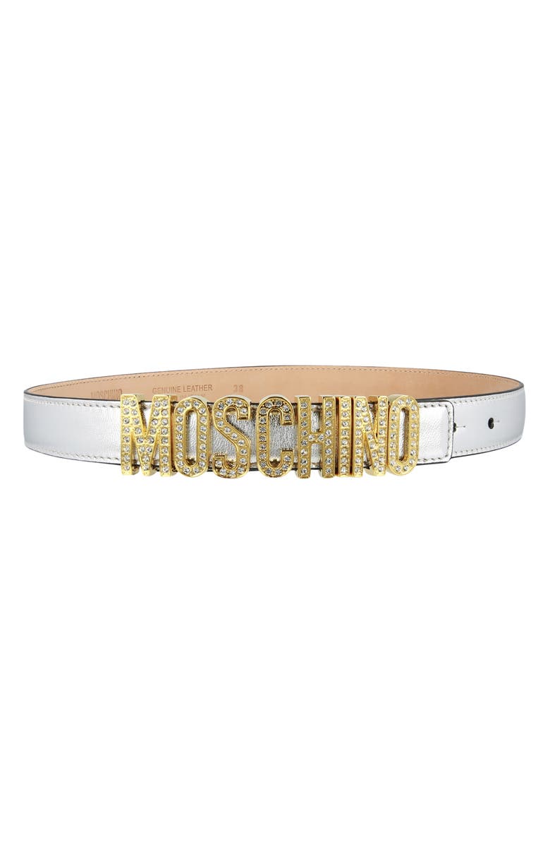 Moschino Logo Leather Belt, Alternate, color,