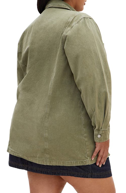 City Chic Liv Cotton Shirt Jacket In Khaki