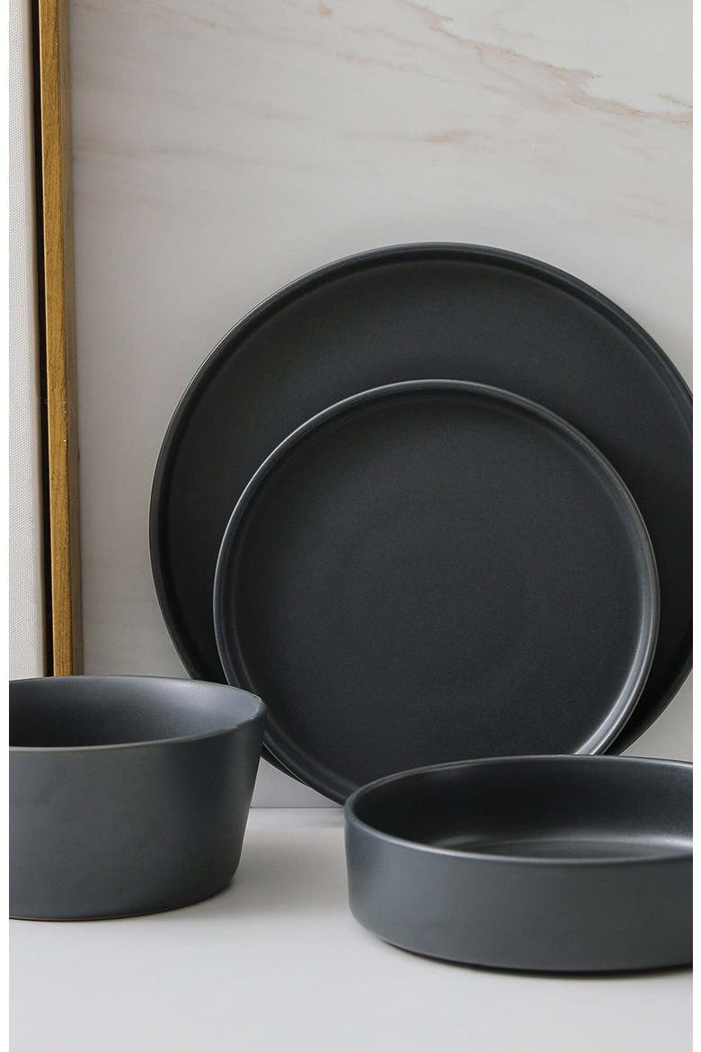 Celina Stoneware 16-Piece Dinnerware Set with Pasta Bowls, Alternate, color, Black