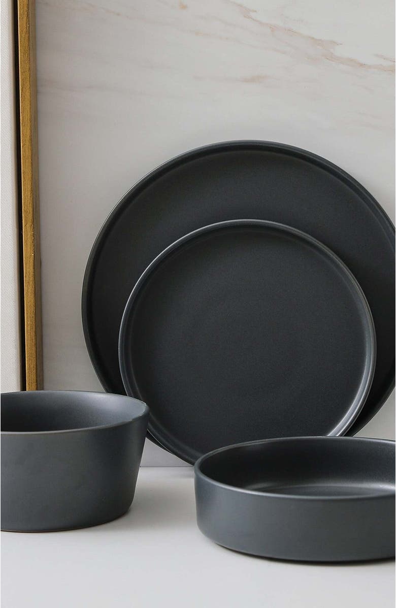 Stone Lain Celina Stoneware 16-Piece Dinnerware Set with Pasta Bowls, Alternate, color, Black