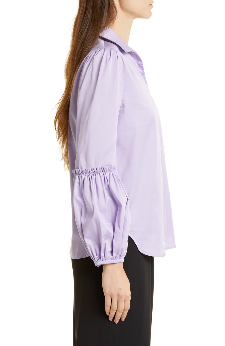 Misook Gathered Puff Cuff Cotton Blend Blouse, Alternate, color, 