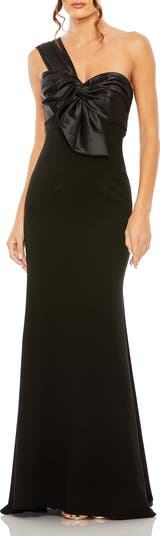 【Mac Duggal】ワンショルダートランペットガウン Green Satin One Shoulder Puff Sleeve Trumpet Gown - Mac Duggal