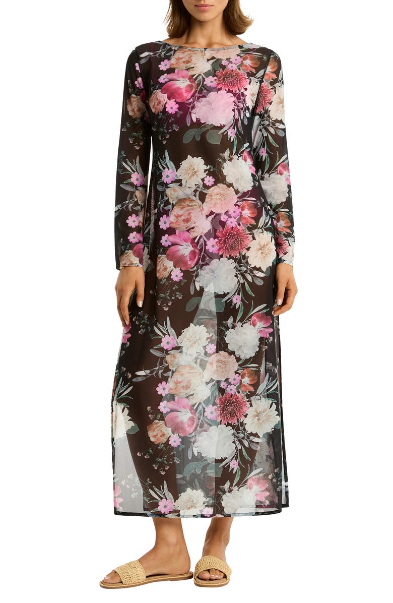 Sea Level Belle Long Sleeve Multifit Mesh Cover-Up Dress, Main, color, 