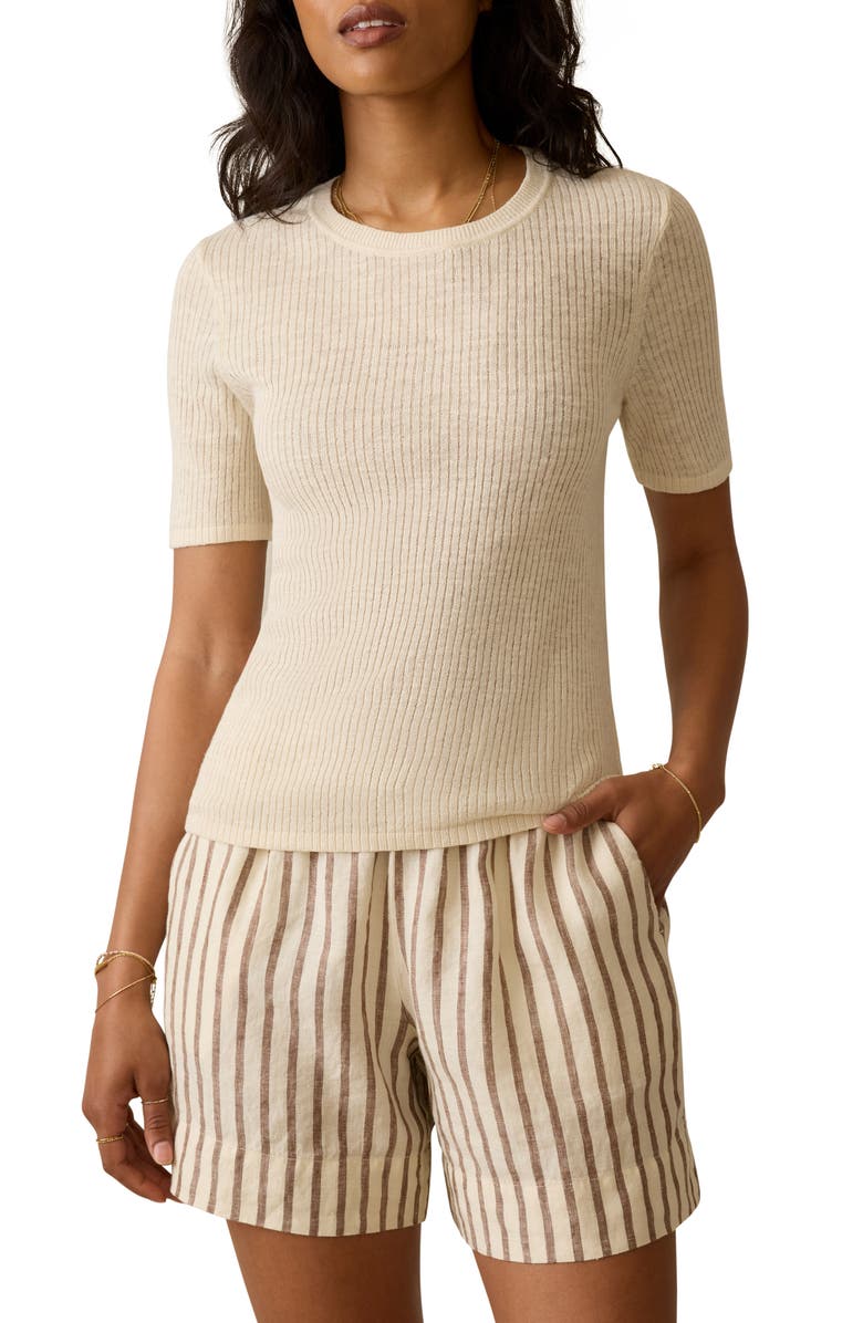 Faherty Miramar Rib Linen & Organic Cotton T-Shirt, Main, color, Summer Sand