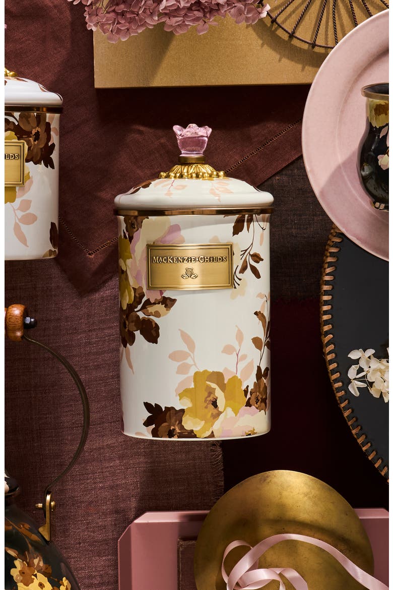Wild Rose Large Enameled Steel Canister, Alternate, color, WHITE
