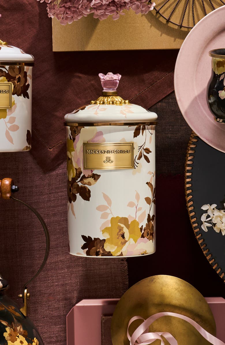 MACKENZIE CHILDS Wild Rose Large Enameled Steel Canister, Alternate, color, White