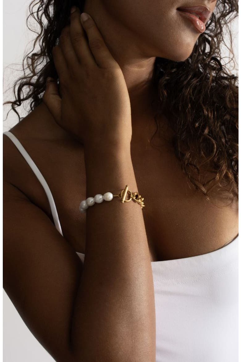 Freshwater Pearl & Curb Chain Bracelet, Alternate, color, WHITE