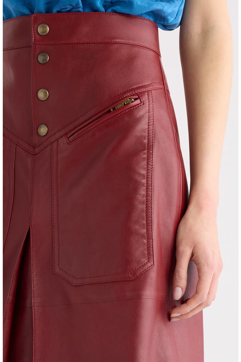Inverted Pleat Lambskin Leather Skirt, Alternate, color, DARK RUBY