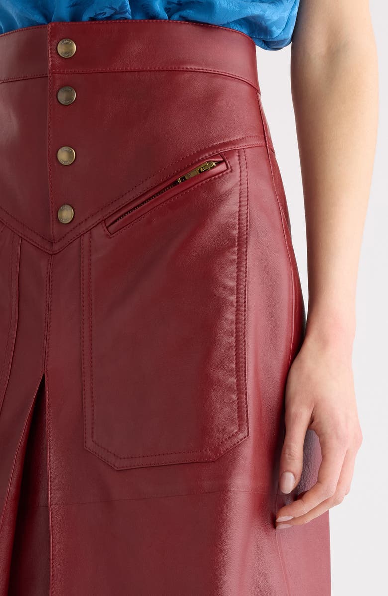 Chloé Inverted Pleat Lambskin Leather Skirt, Alternate, color, Dark Ruby