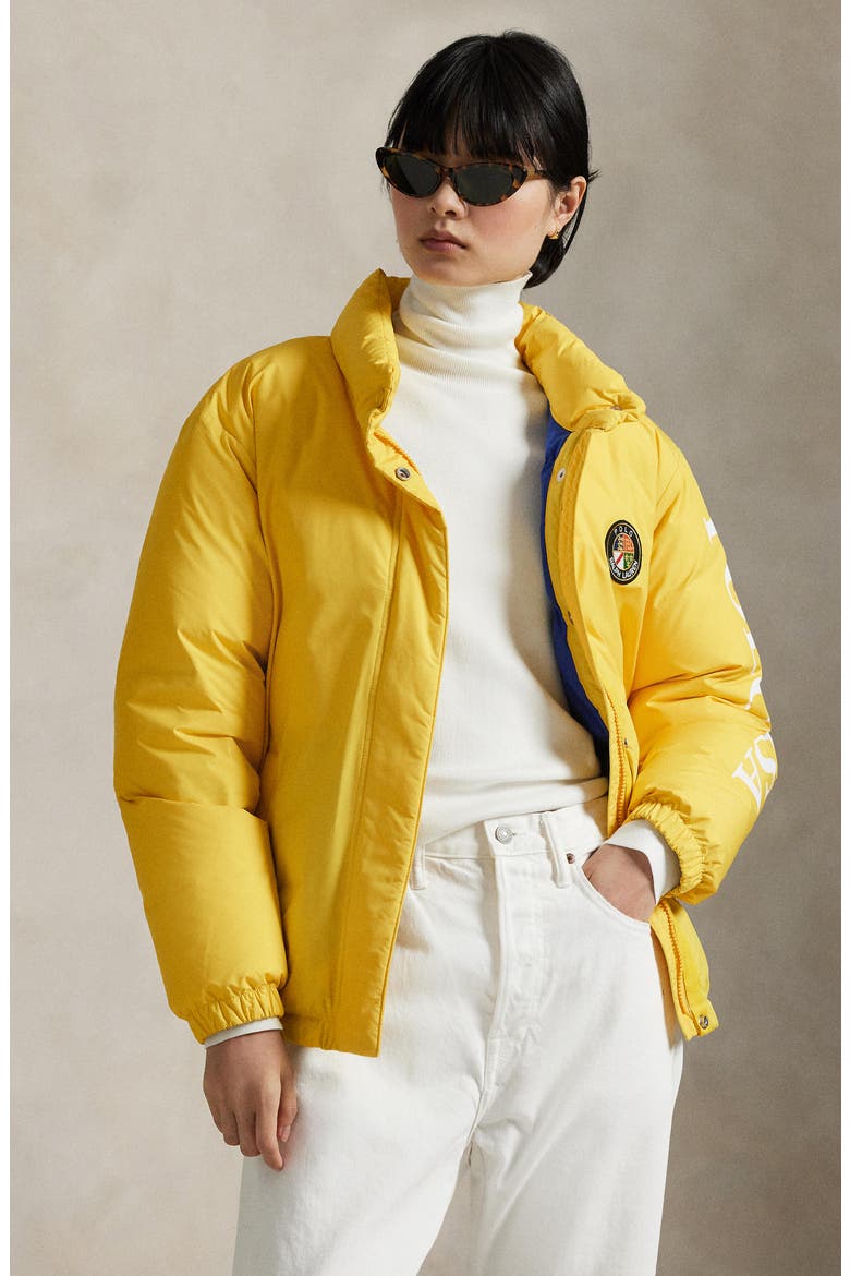 Logo Down Puffer Jacket, Alternate, color, ATHLETIC GOLD