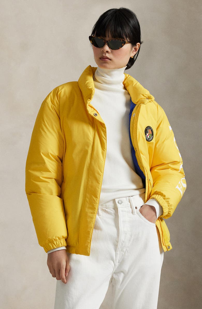 Polo Ralph Lauren Logo Down Puffer Jacket, Alternate, color, Athletic Gold