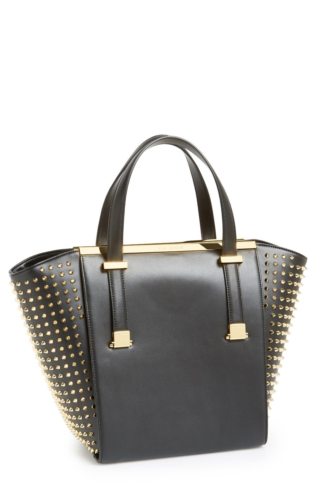 Studded Metal Bar Shopper, Main, color, BLACK