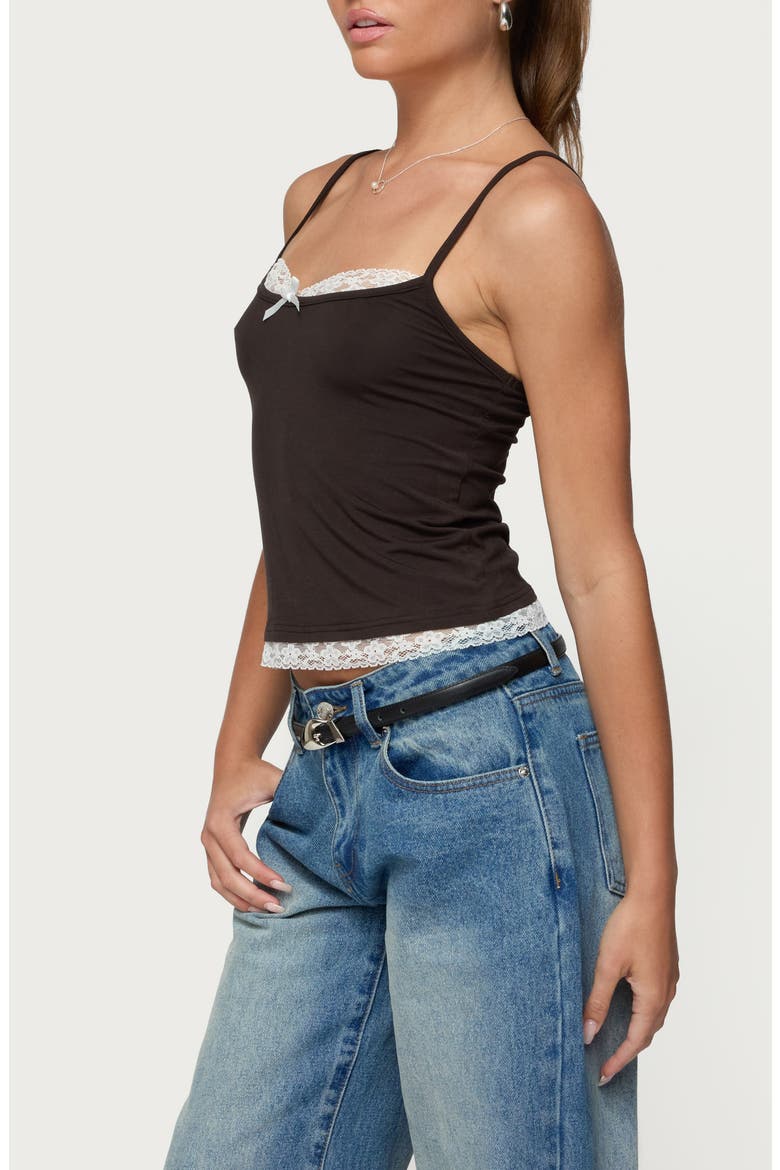 Adriel Contrast Lace Trim Camisole, Alternate, color, BROWN