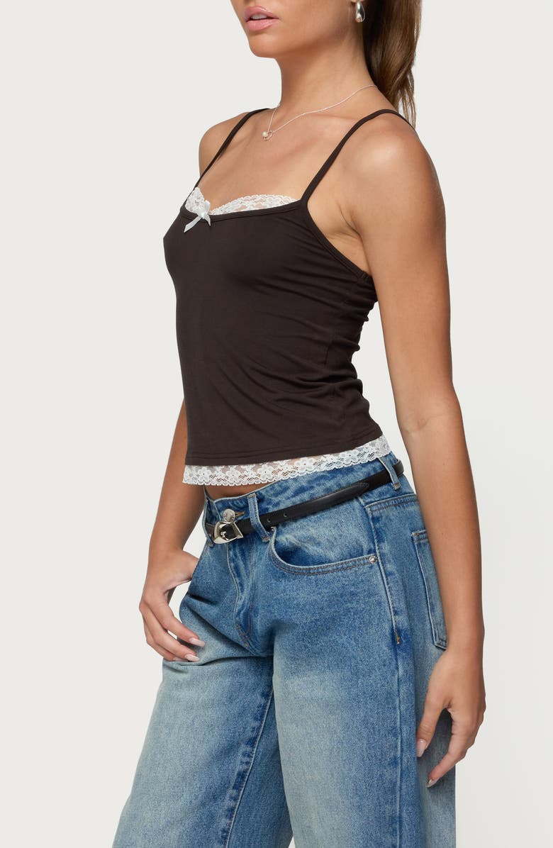 EDIKTED Adriel Contrast Lace Trim Camisole, Alternate, color, Brown