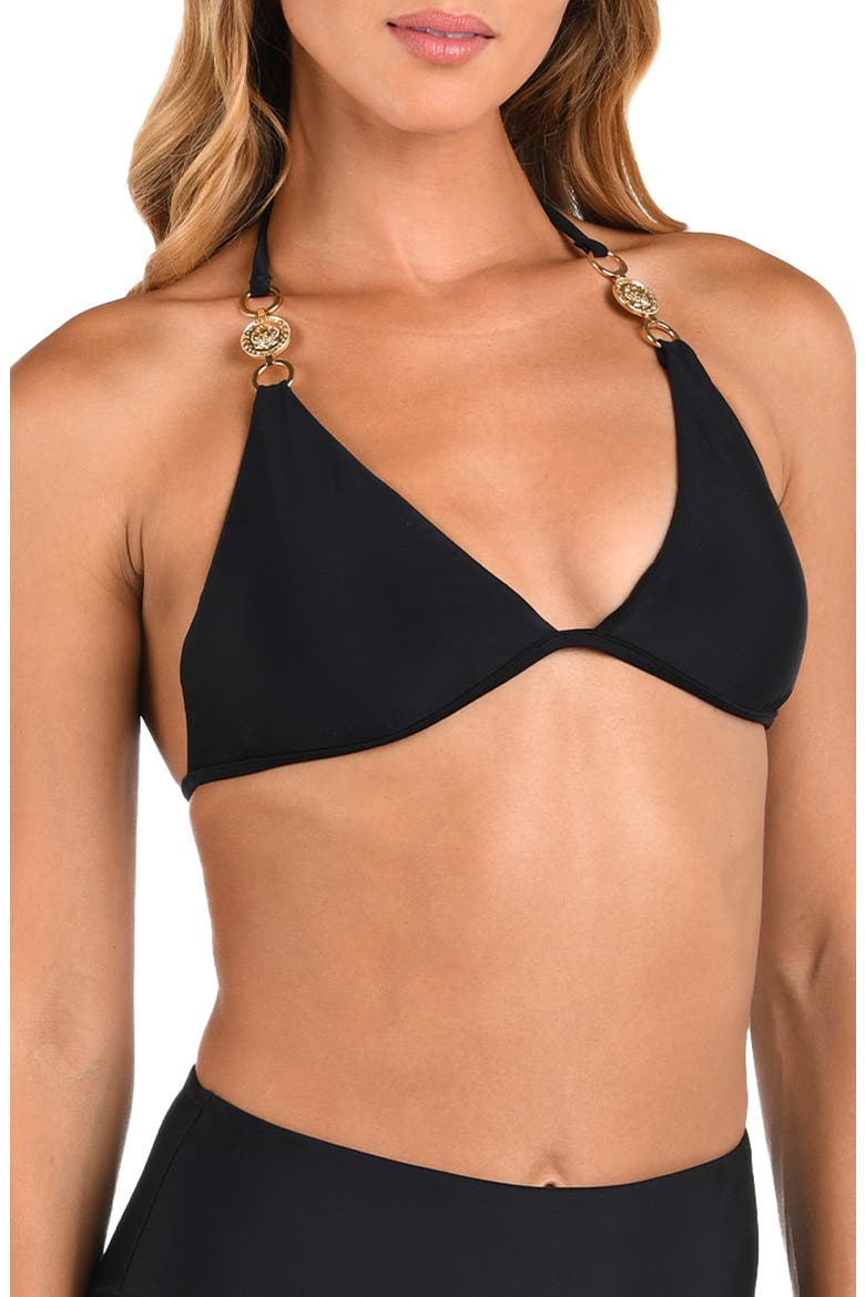 Annabelle Solids Triangle Bikini Top, Main, color, BLACK