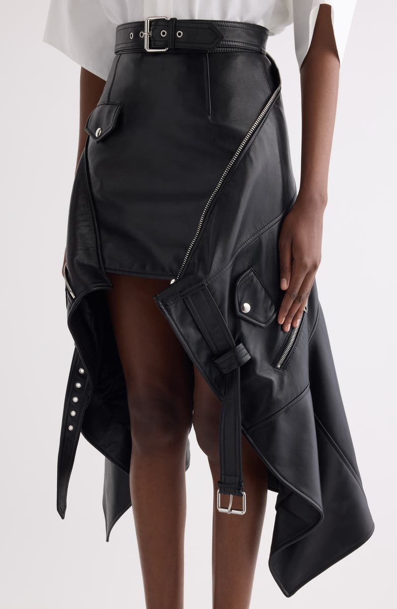 Givenchy Belted Asymmetric Leather Biker Skirt, Alternate, color, Black