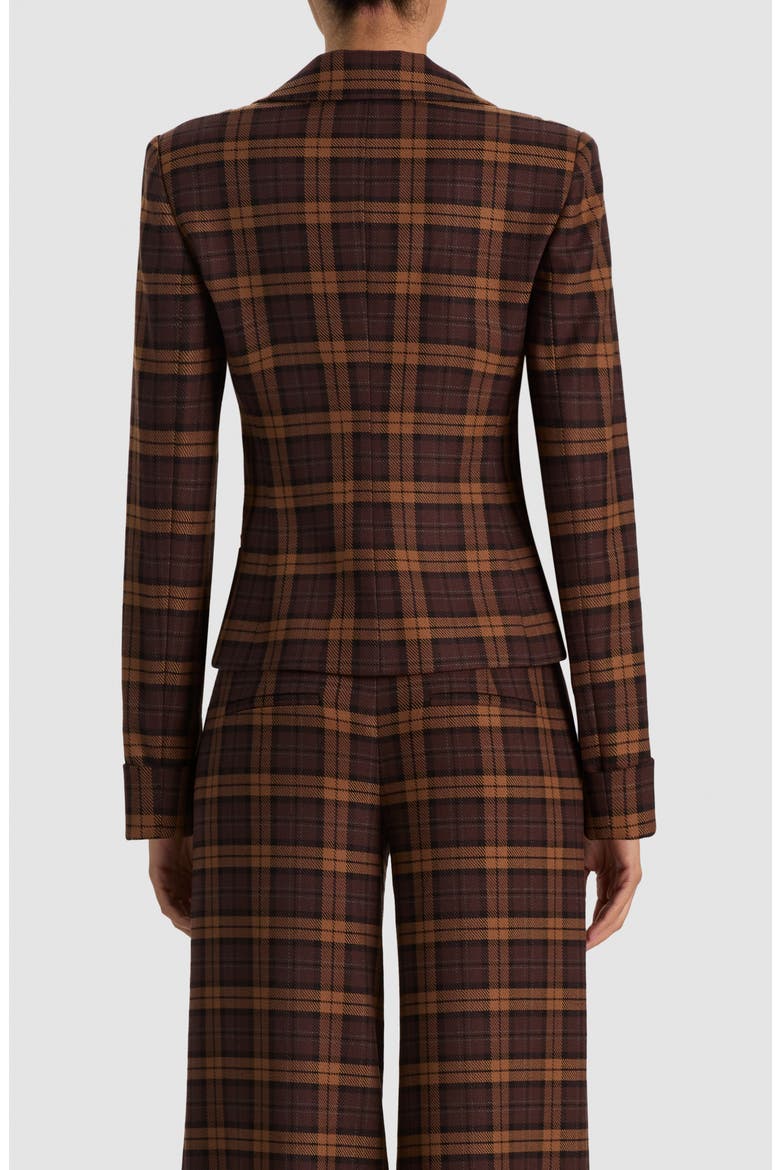 Macey Shrunken Plaid Blazer, Alternate, color, DARK CHOCOLATE/ CAMEL
