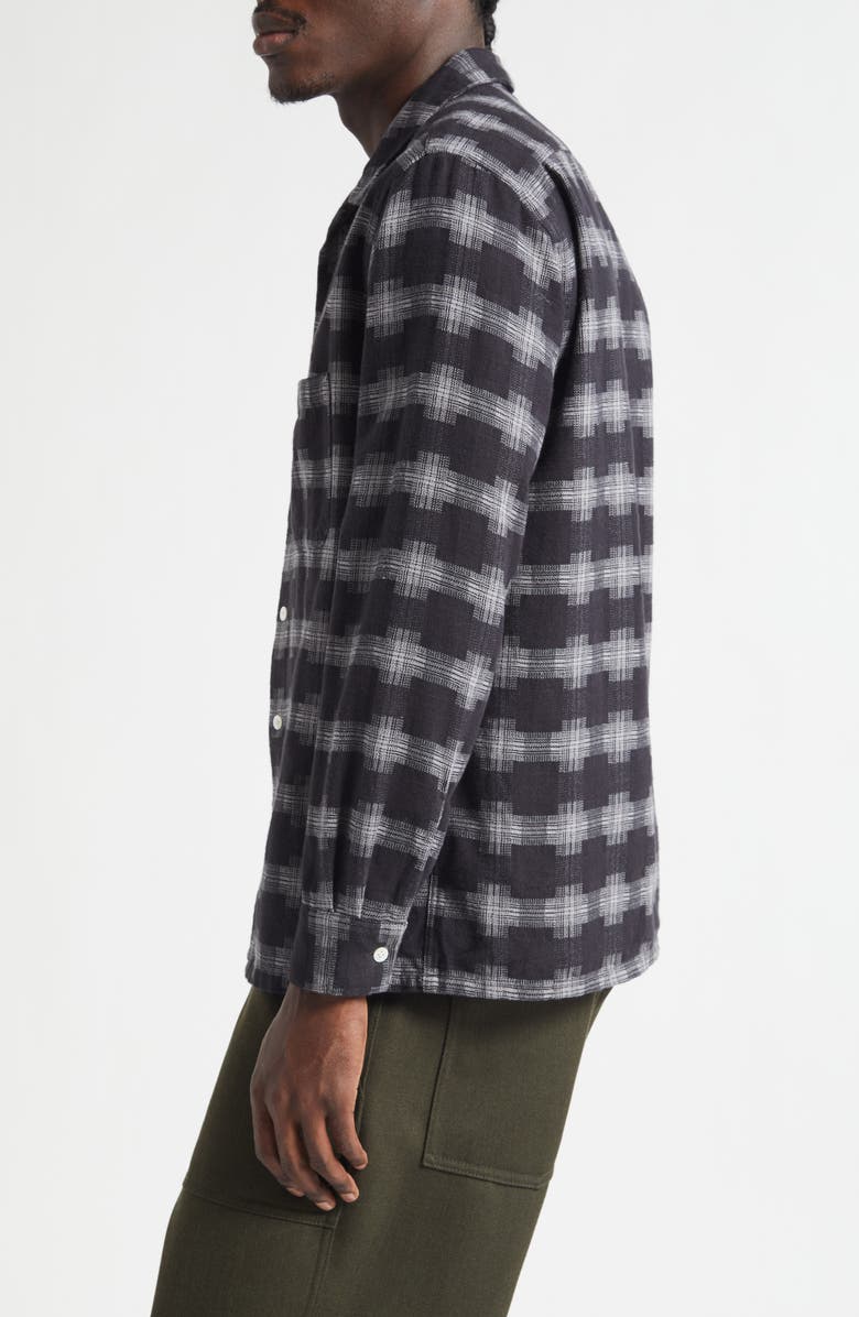 BEAMS Open Collar Brushed Plaid Flannel Button-Up Shirt, Alternate, color, Black