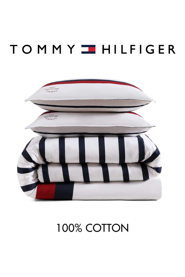Classic Stripe Duvet Cover & Shams Set, Alternate, color, WHITE/ RED/ NAVY