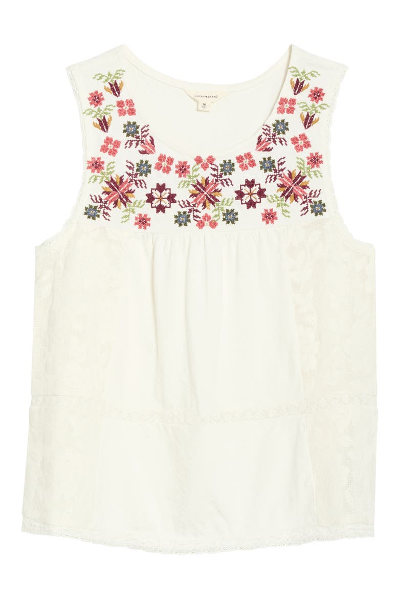 Embroidered Yoke Cotton Tank, Alternate, color, CREAM