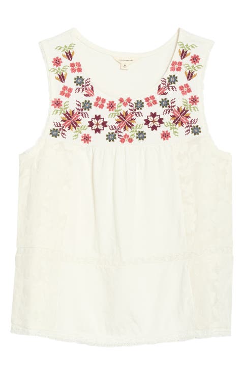 Embroidered Yoke Cotton Tank