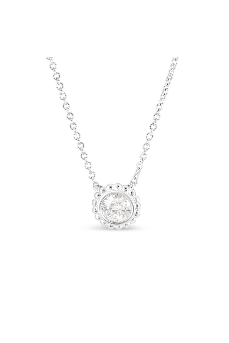 10K White Gold 1/2 Cttw Bezel Set Diamond Sunflower Finish 18" Pendant Necklace, Main, color, White