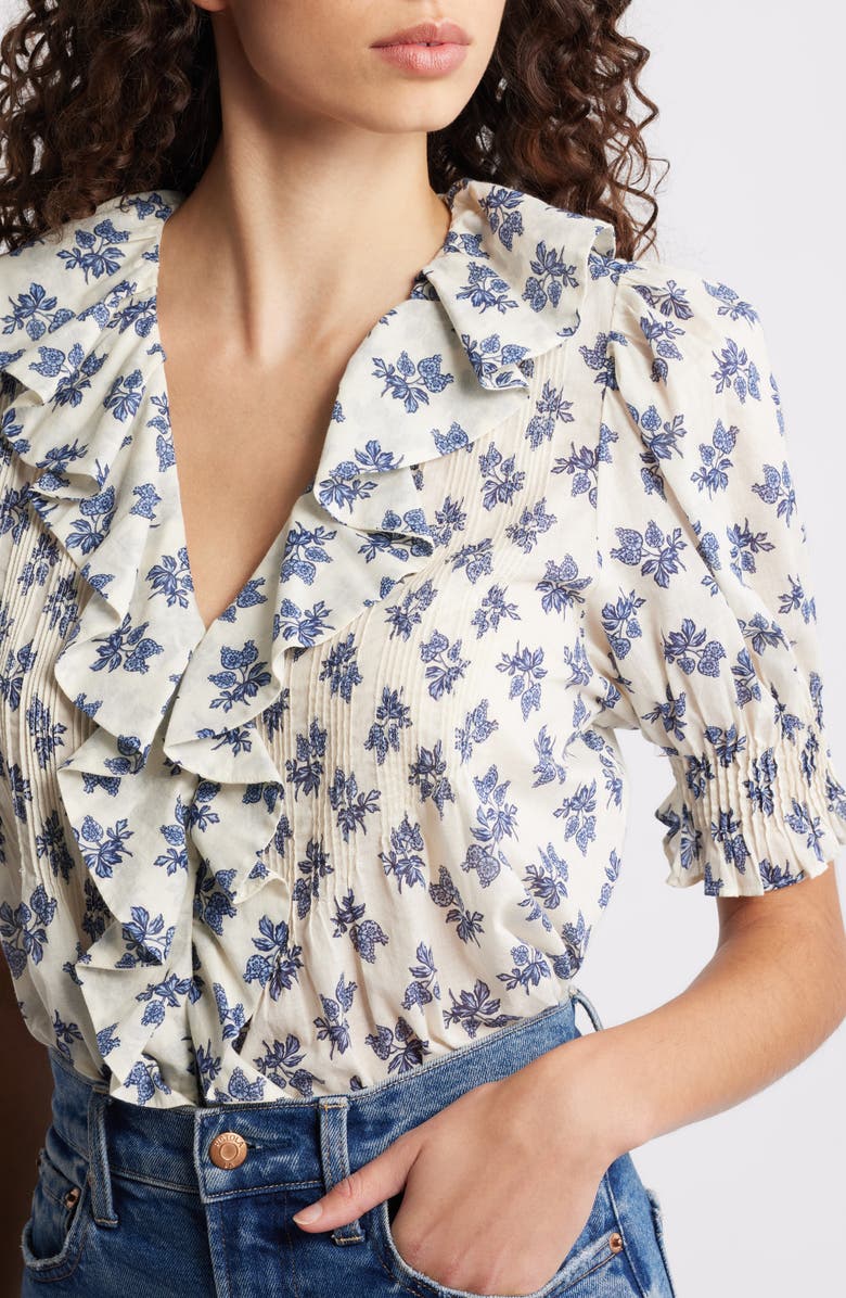 DÔEN Henri Floral Organic Cotton Voile Top, Alternate, color, Cream Pomegrante Bloom