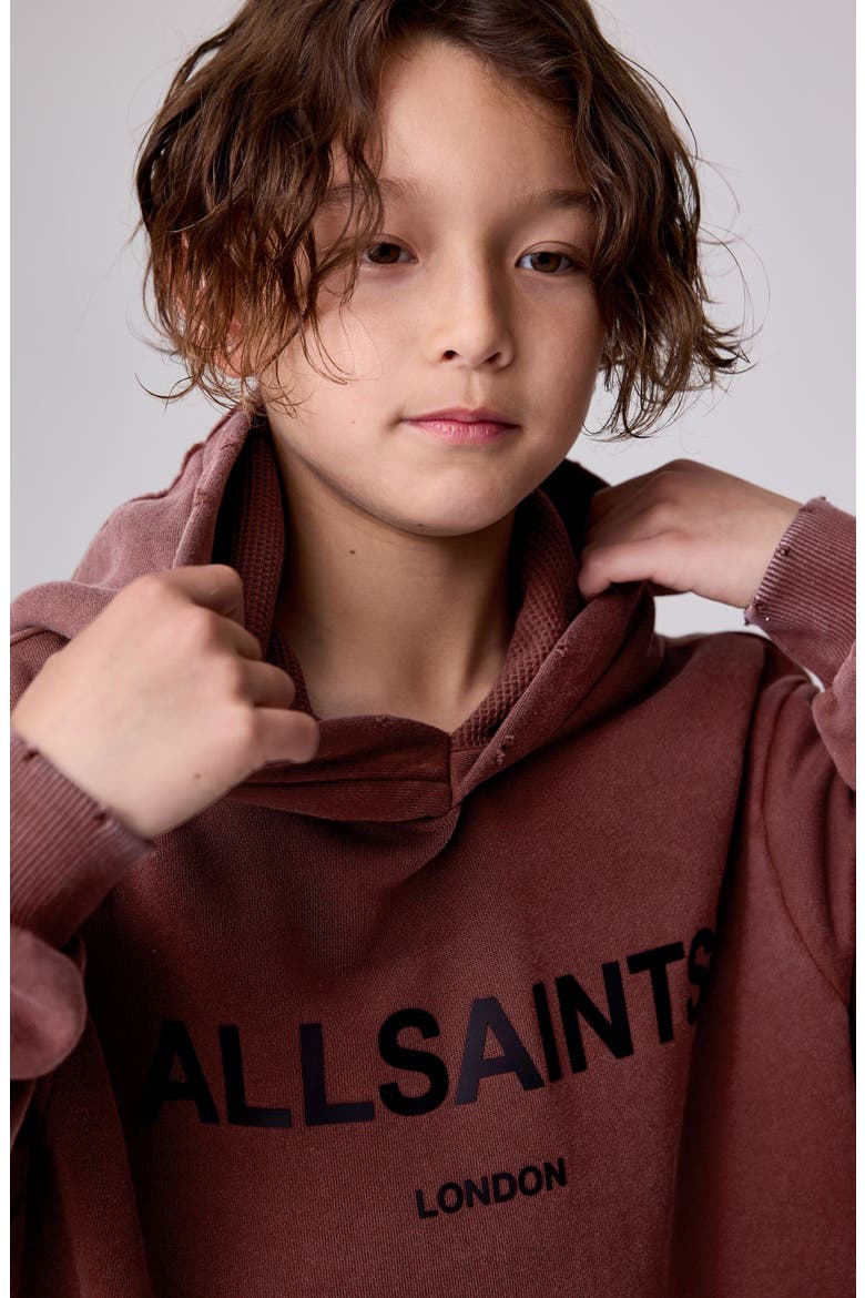 Kids' Distressed Oversize Logo Split Hoodie, Alternate, color, BROWN