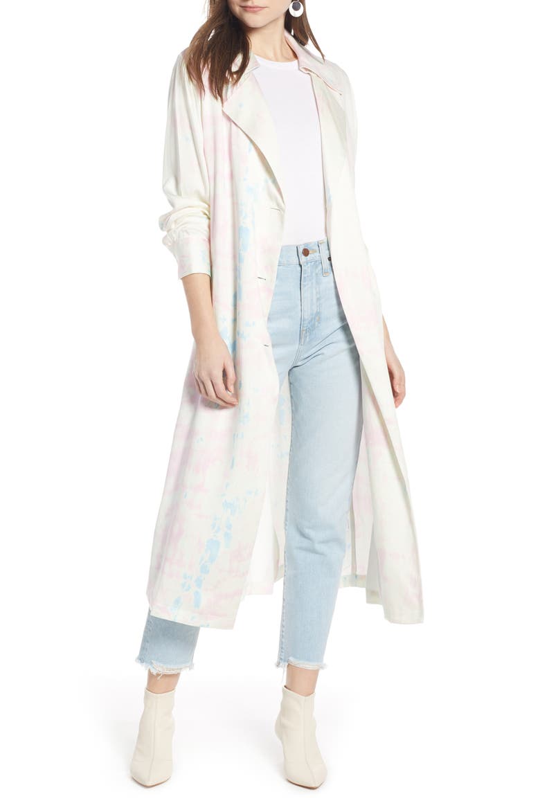 Satin Trench Coat (Nordstrom Exclusive), Main, color, PINK CHIFFON TIE DYE