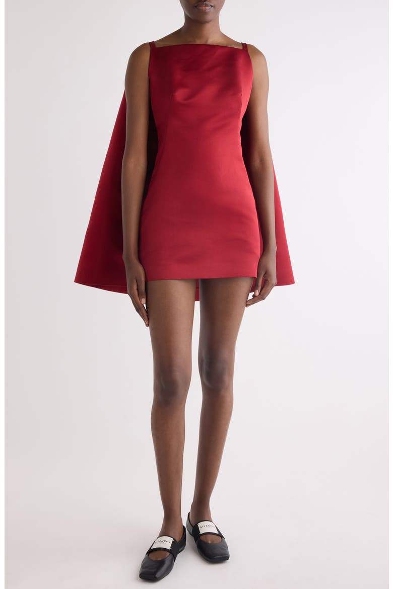 Silk Satin Cape Minidress, Main, color, DARK RED