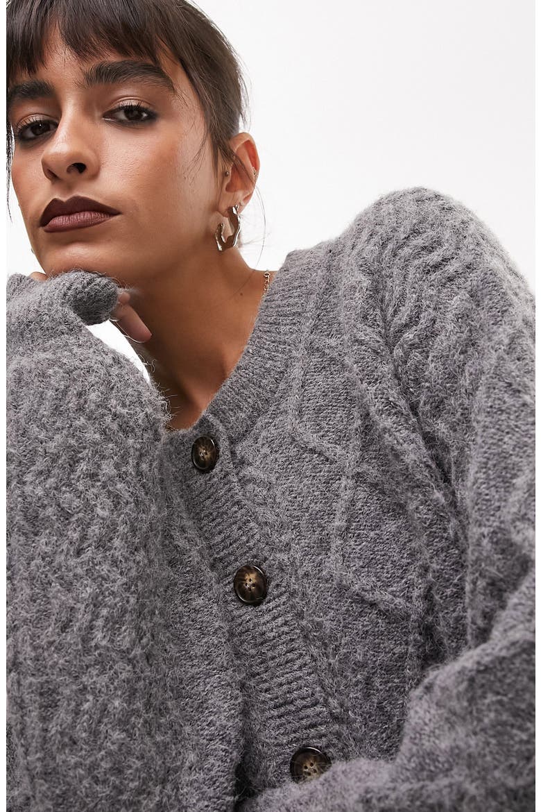 Cable Stitch Cardigan, Alternate, color, GREY
