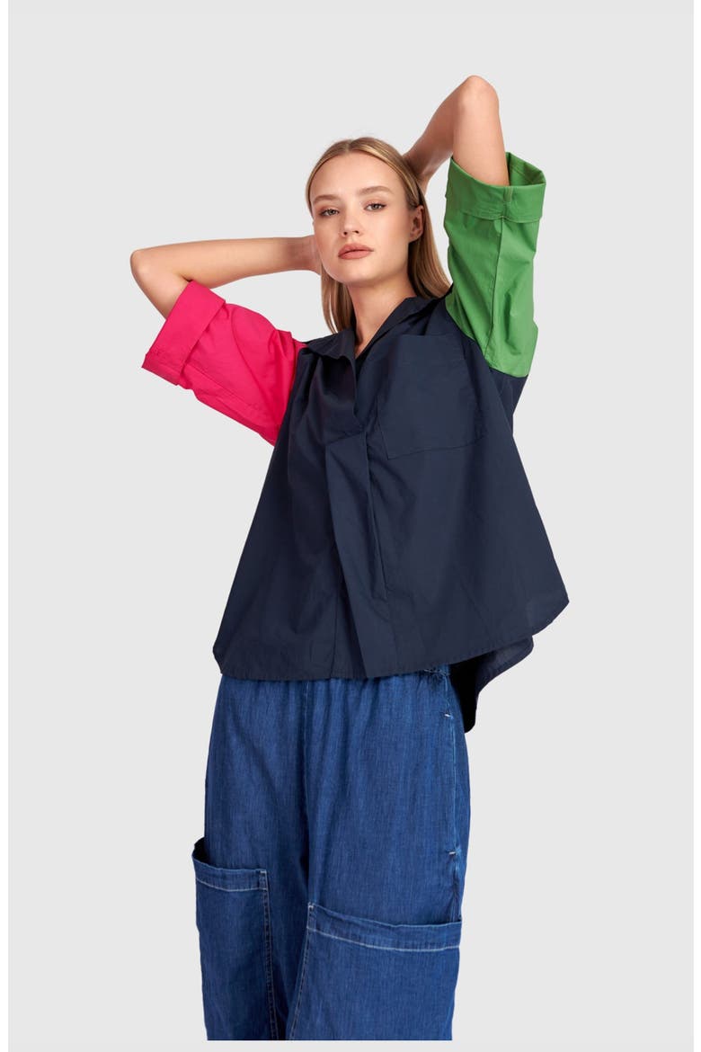 Poolside Popover Top, Alternate, color, Navy