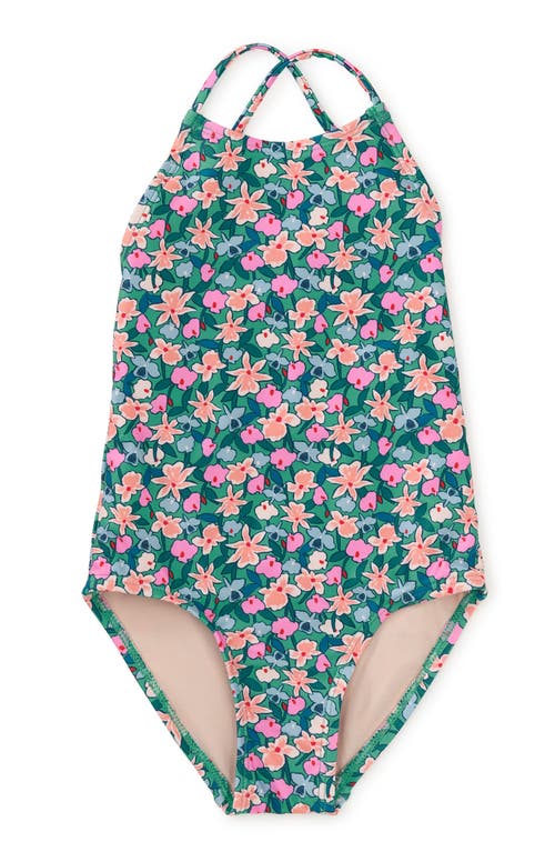Tea Collection Cross Back One-piece Swimsuit In Orchid Ditsy