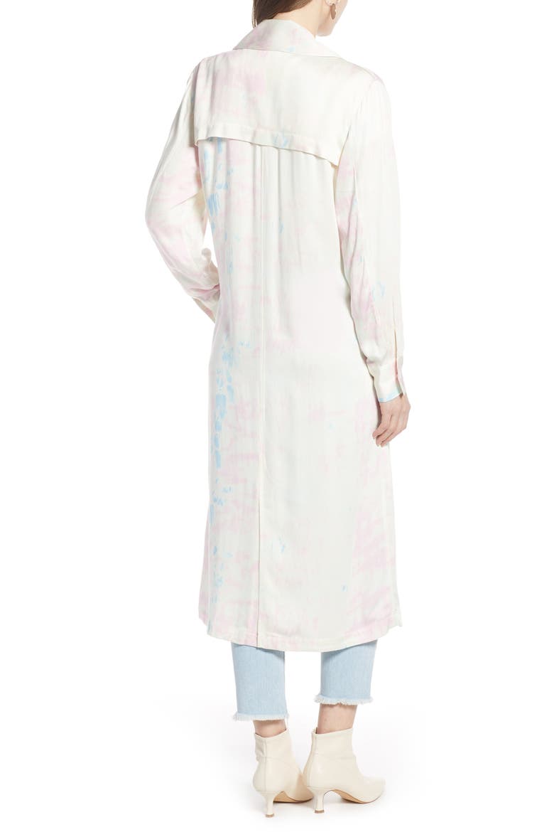 Satin Trench Coat (Nordstrom Exclusive), Alternate, color, PINK CHIFFON TIE DYE