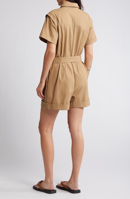 Frame Womens Khaki Tan Utility Patch-pocket Belted Cotton-blend Playsuit In Khaki Tan